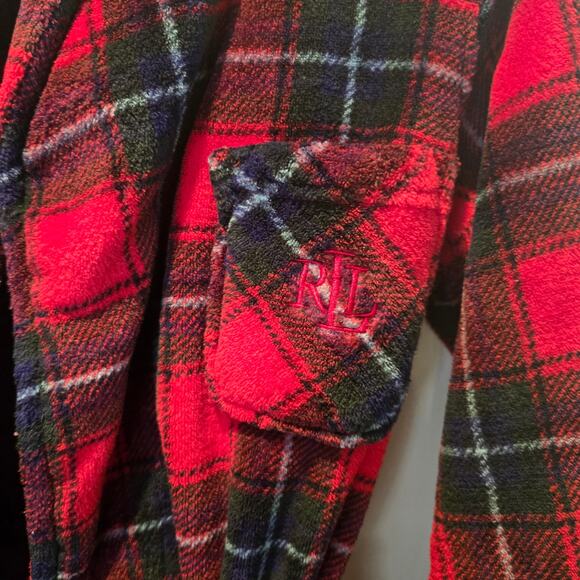 Ralph Lauren Red Plaid Fleece Logo Midi Belted Pocket Robe sz S - Picture 3 of 6